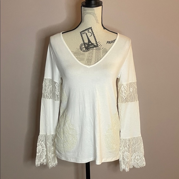 Desigual Tops - Desigual White Lace Sleeve Women's Top